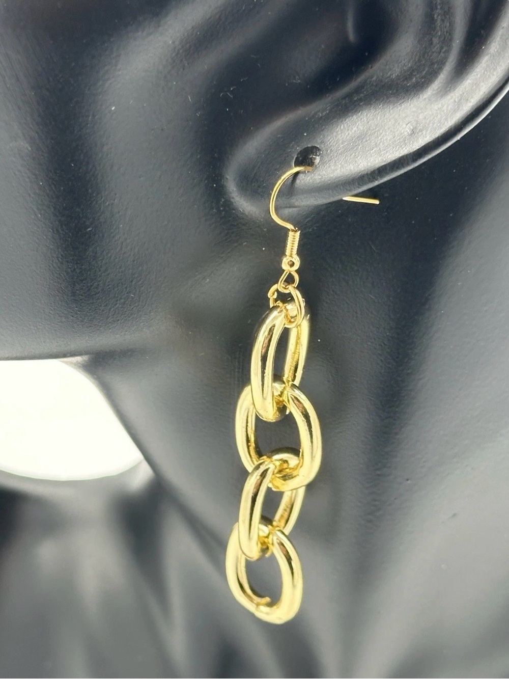 Chunky Gold Chain Link Dangle Earrings Statement Drop French Hook Fashion 3 inch